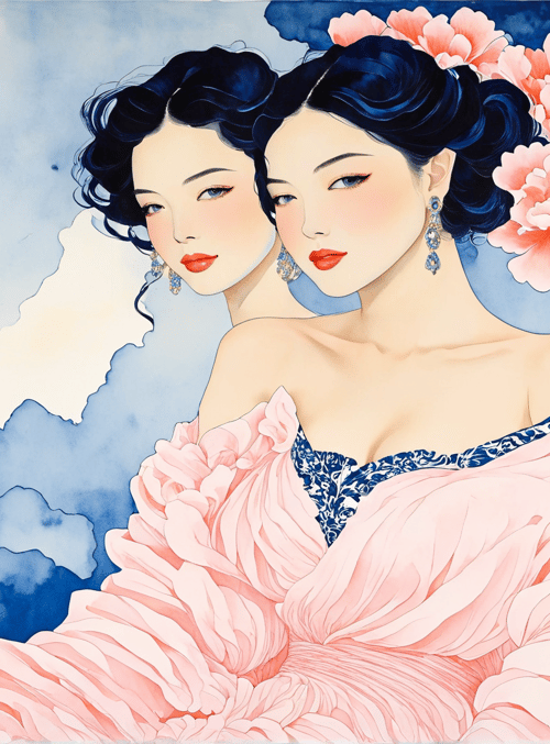 women, flowers, dress, hair, earrings, clouds