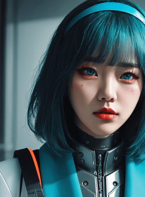 woman, robot, scientist, lab, test tube, headband, goggles, suit, syringe, machine