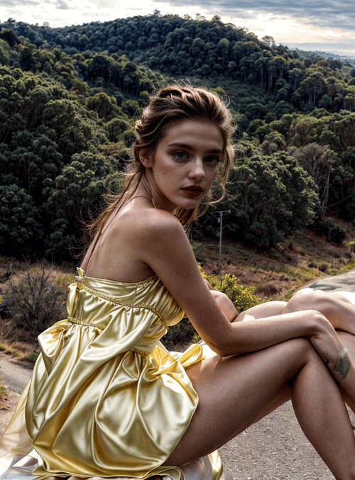 woman, dress, road
