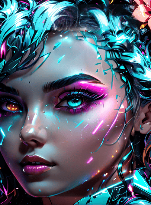 woman, flowers, neon