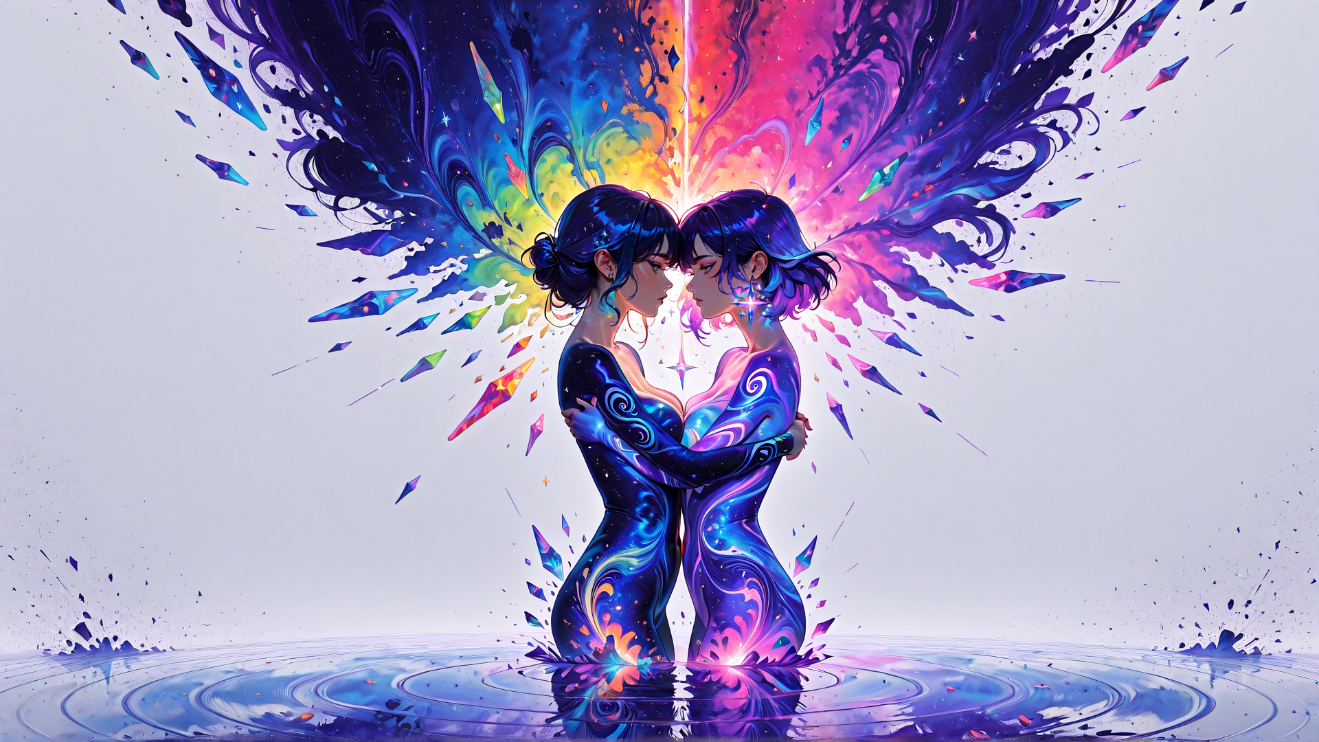 AI generated wallpaper featuring woman, woman, crystals, water