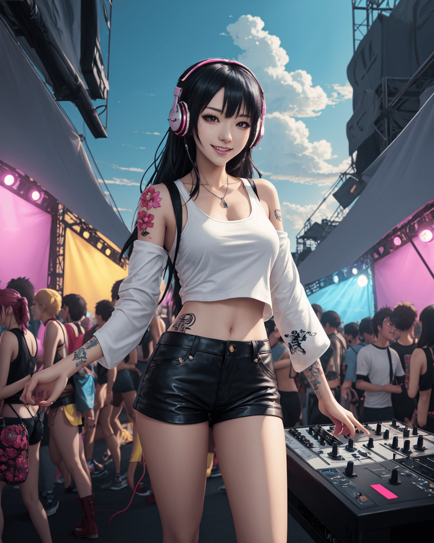 AI generated wallpaper featuring dj, woman, crowd
