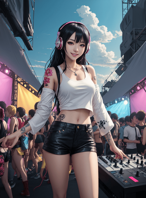 dj, woman, crowd
