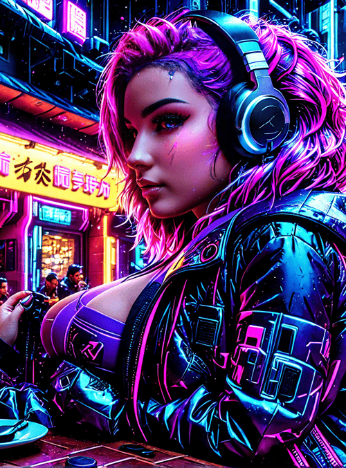 woman, neon, street