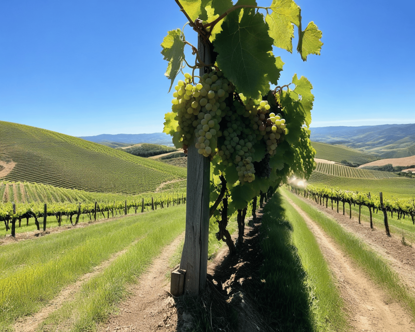 AI generated wallpaper featuring grapes, vineyard, hills