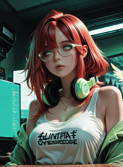 woman, gamer, headphones, computer, monitor, can
