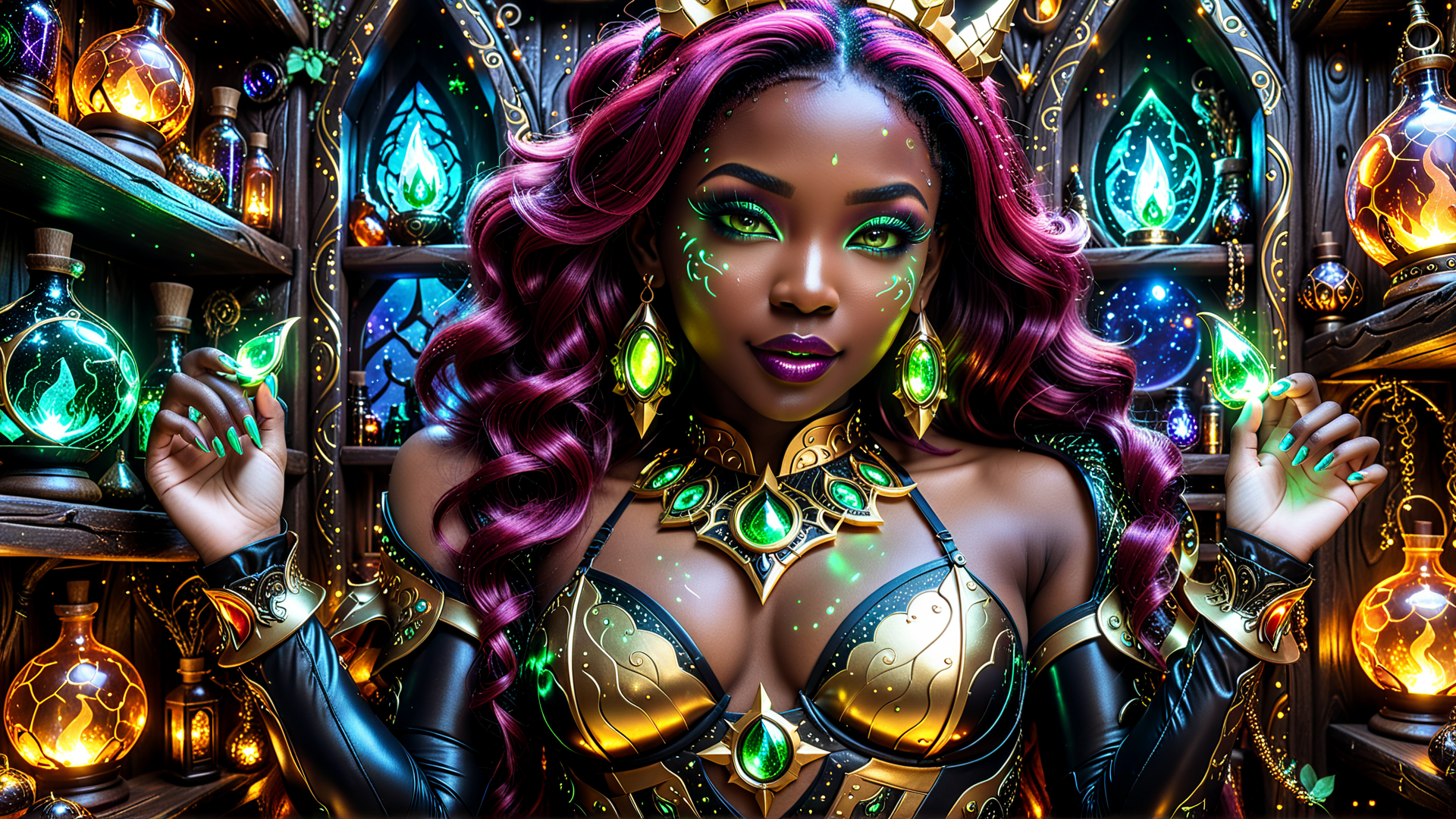 AI generated wallpaper featuring woman, witch, mage, wizard, goddess, magical
