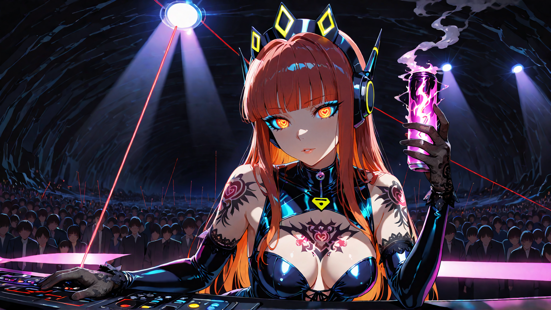 AI generated wallpaper featuring dj, anime girl, crowd