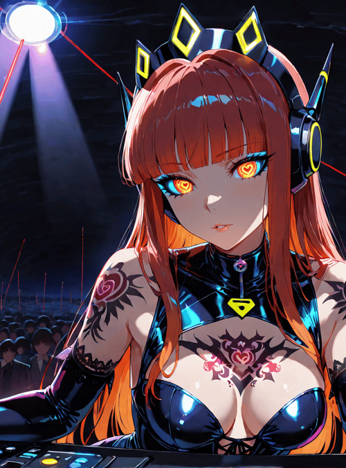 dj, anime girl, crowd