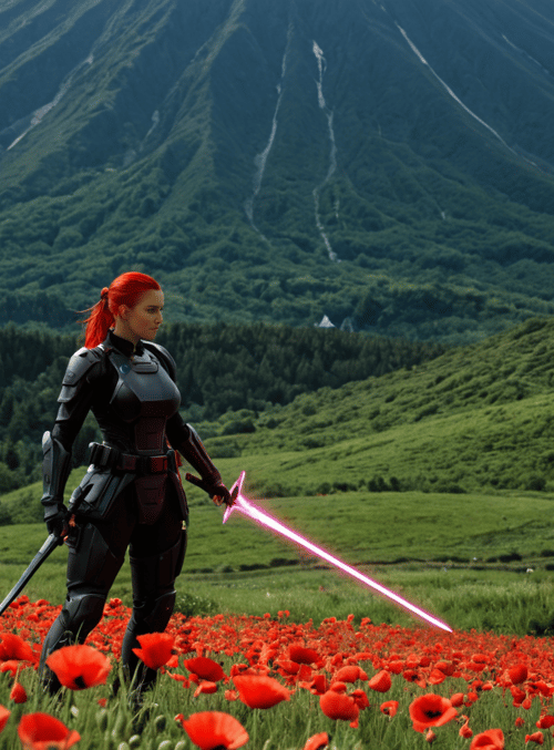 woman, sword, poppy