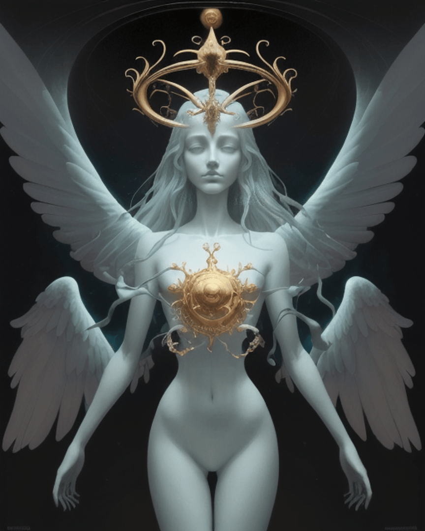 AI generated wallpaper featuring angel, golden ornament, wing