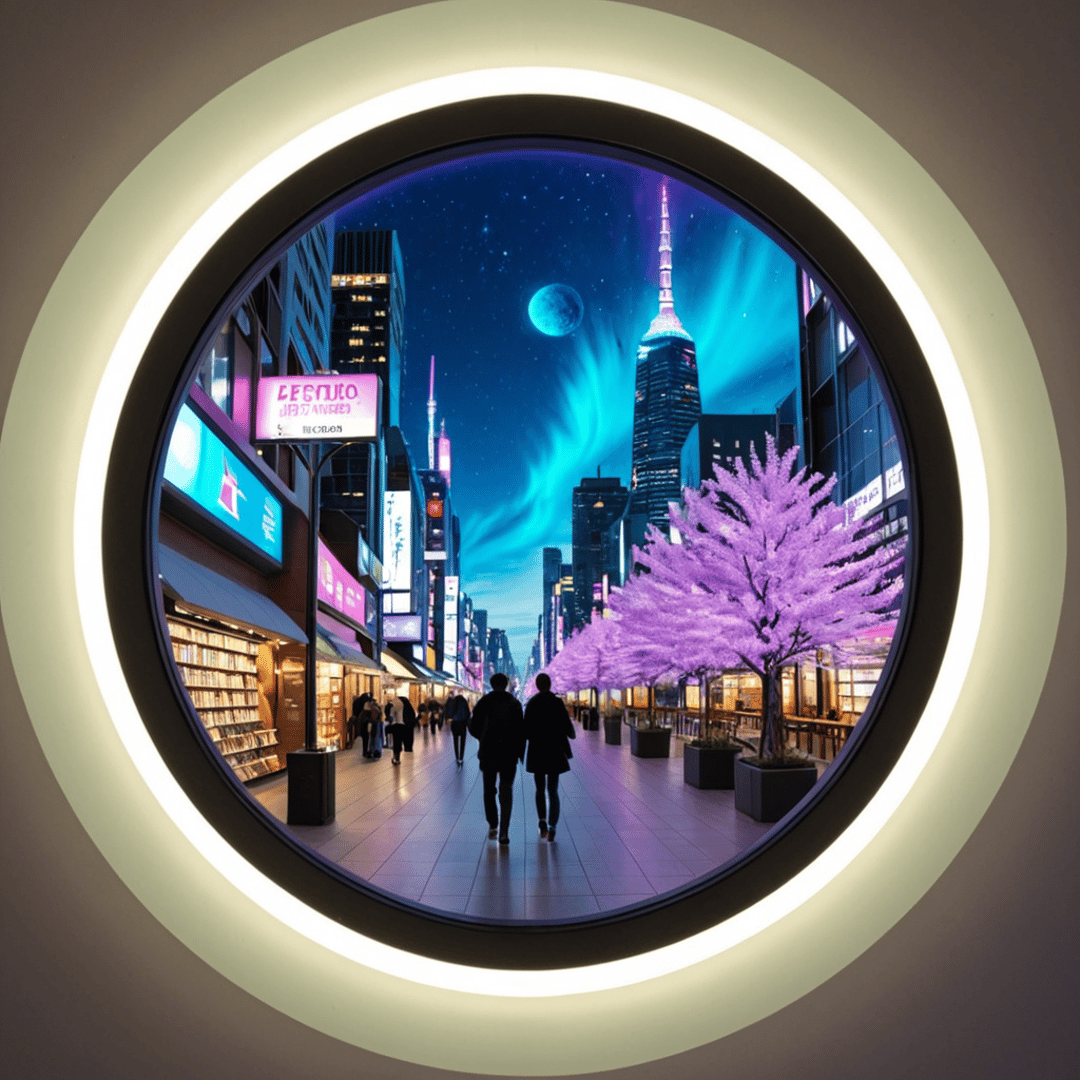 AI generated wallpaper featuring cityscape, trees, people