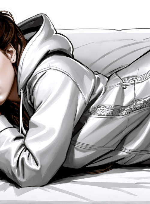 woman, hoodie, bed, pillow, hair