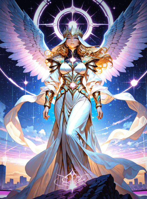 angel, woman, city