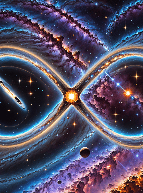 infinity symbol, galaxy, planet
