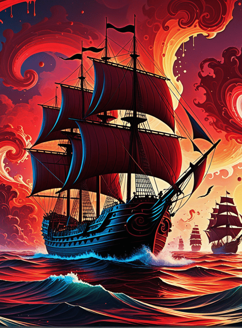 ship, sail, ocean, wave, sun, sky, cloud, sailboat, hull