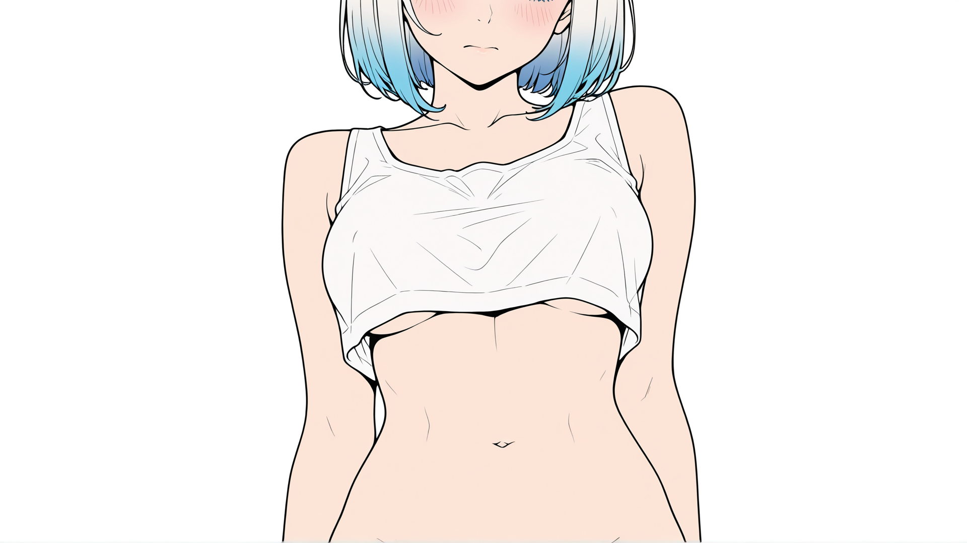 AI generated wallpaper featuring girl, anime, character, top, belly, nipple, bralette, body