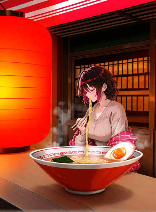 girl, ramen, lantern, noodle, egg, noodle, bowl, chopsticks, japanese, restaurant