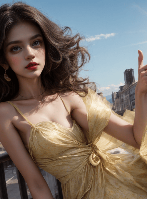 woman, dress, cityscape