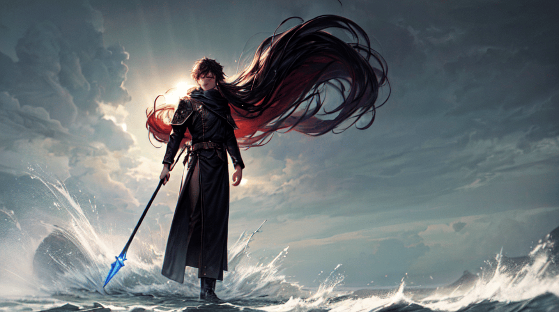 AI generated wallpaper featuring warrior, sword, giant