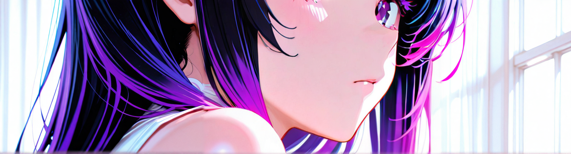 AI generated wallpaper featuring girl, anime, hair, window