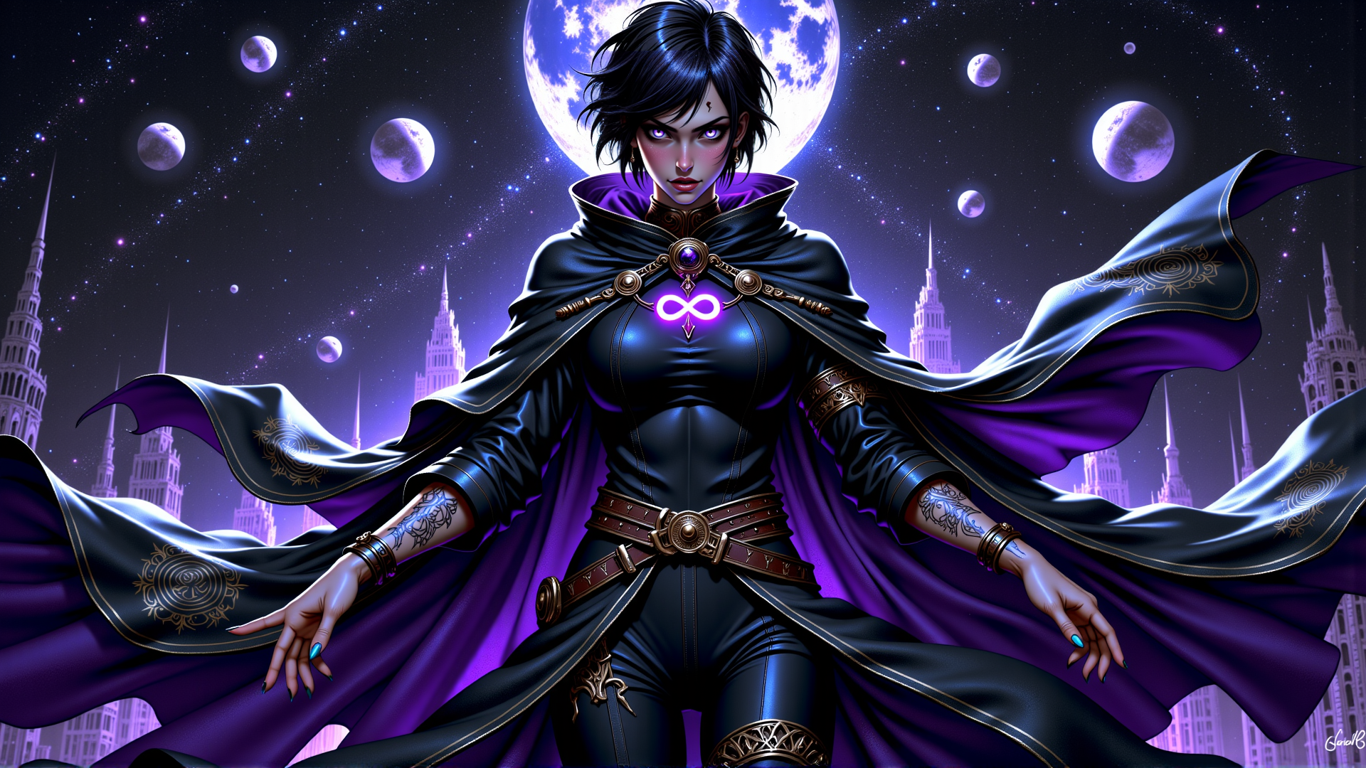AI generated wallpaper featuring mage, woman, wizard