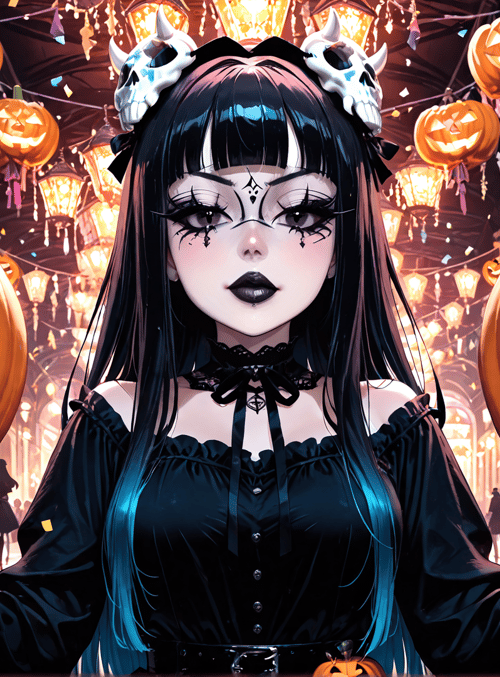 pumpkin, woman, skeleton, lantern, confetti, costume, halloween, crowd, lanterns, carnival