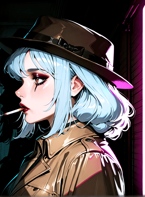 woman, neon, hat, cigarette, jacket, cityscape, neon sign, blonde hair, urban, cyberpunk