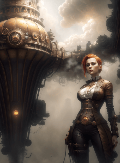 woman, airship, steampunk