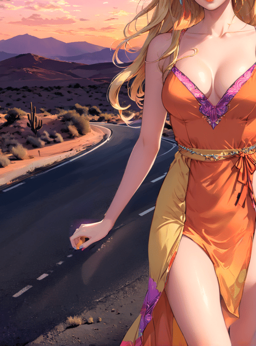 woman, desert, road