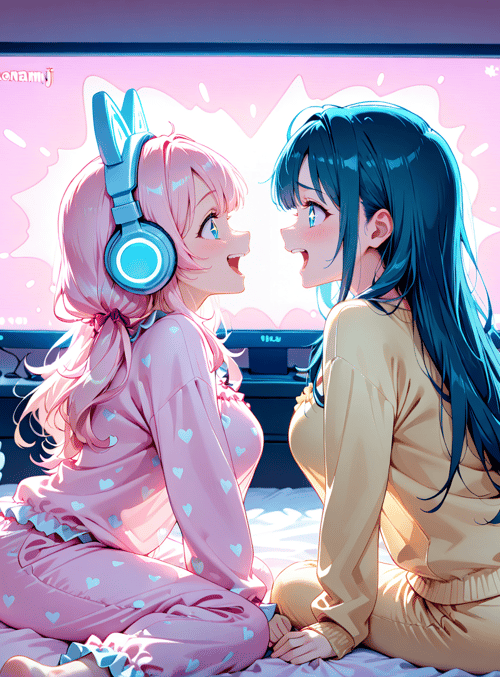 girls, bedroom, gaming