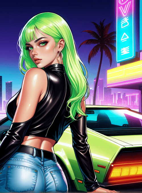 woman, car, cityscape