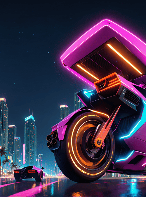 futuristic car, neon city
