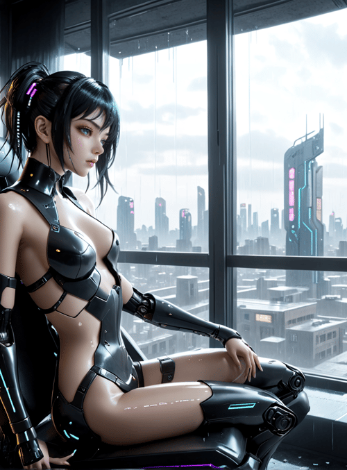 cyborg, woman, city