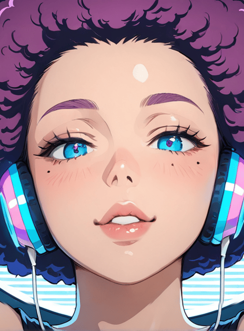 woman, afro, headphones, digital, art