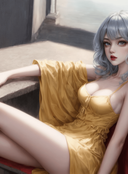 woman, dress, chair