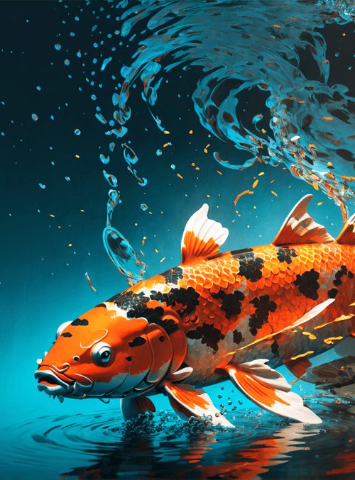 koi fish, water, leaves, splashes, fish scales