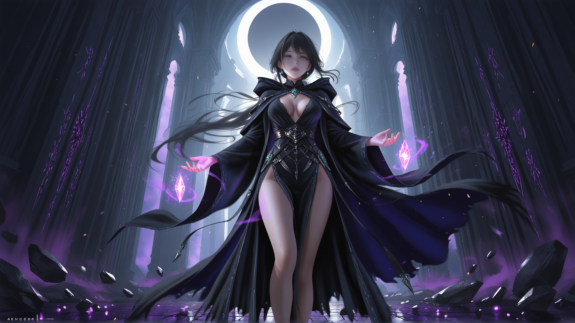 AI generated wallpaper featuring witch, mage, ninja