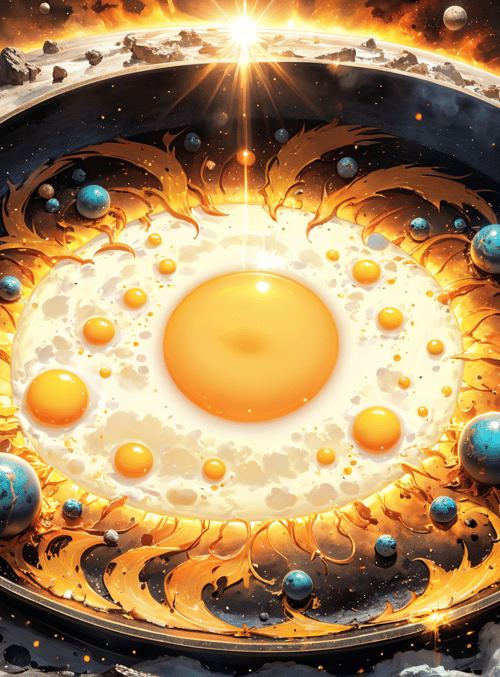 egg, pan, planets