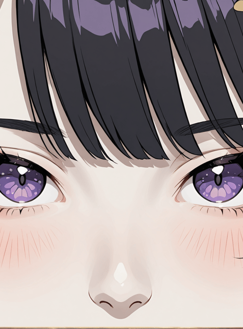 face, eyes, hair, leaves, dots