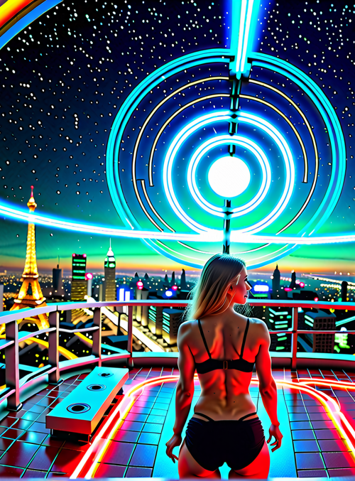 woman, neon, city