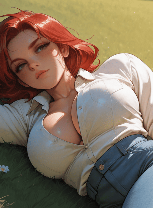 woman, grass, daisy