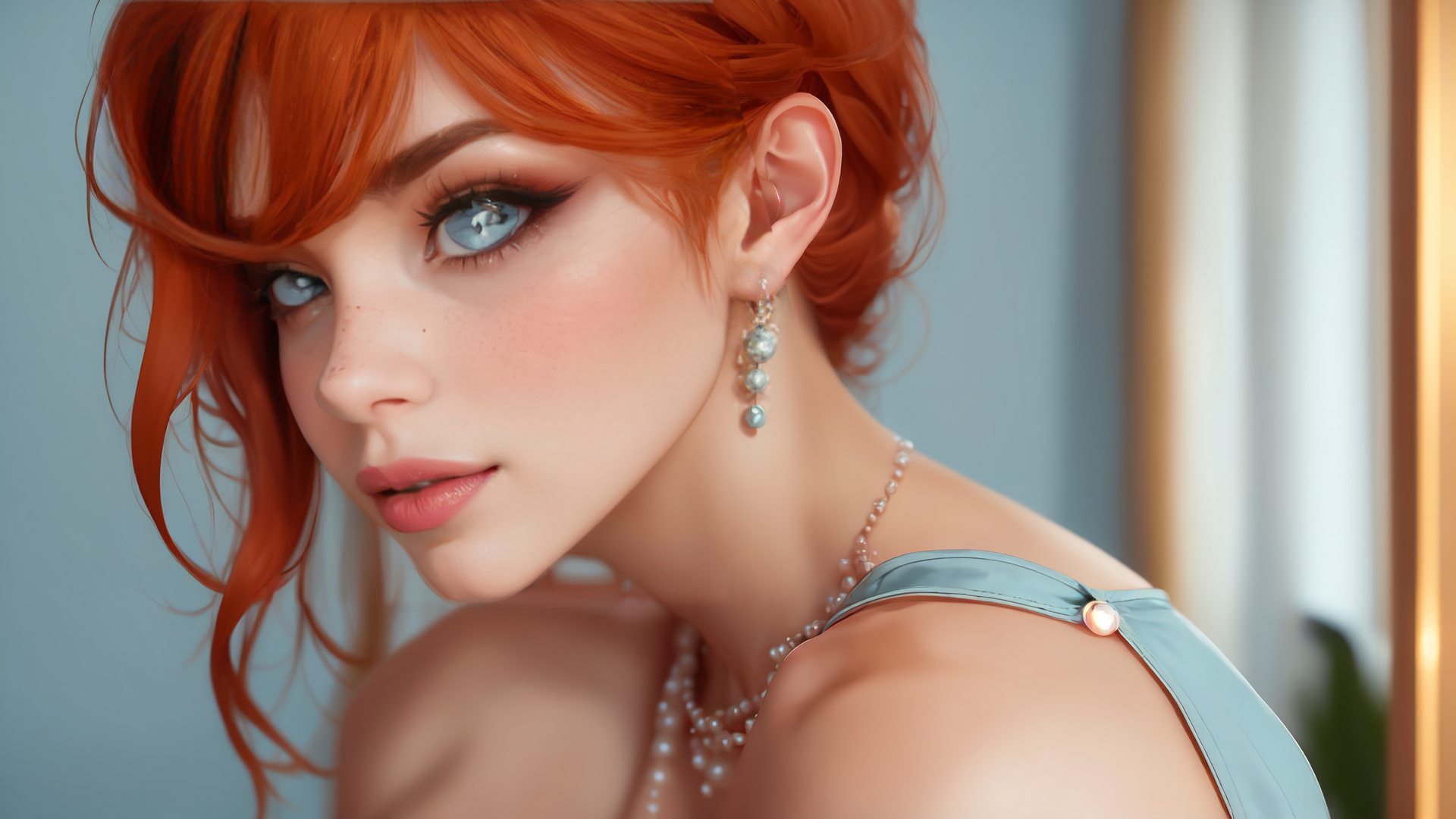 AI generated wallpaper featuring woman, earrings, necklace