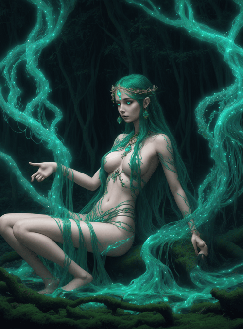 nature spirit, green figure, forest deity