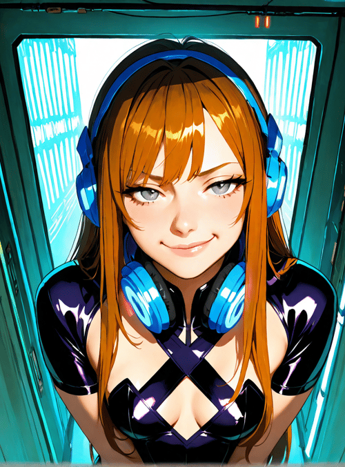 woman, headphones, corridor, neon, cyberpunk