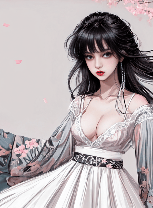 woman, cherry blossom, dress