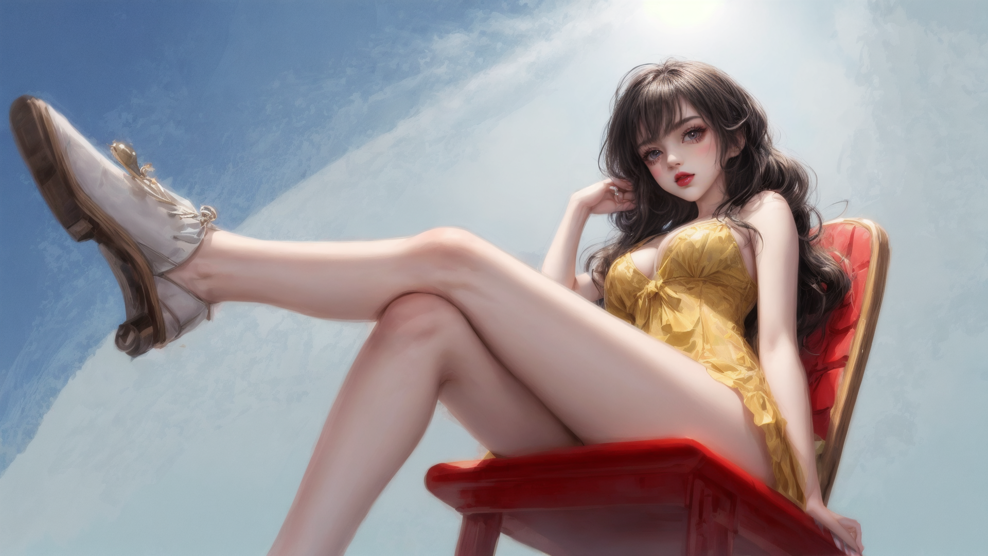 AI generated wallpaper featuring woman, chair, shoes