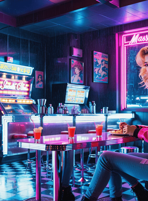 woman, arcade, diner