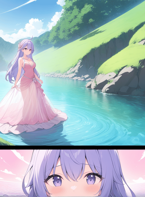 anime girl, nature, river