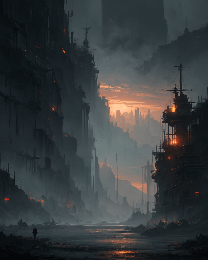 AI generated wallpaper featuring city, sunset, person